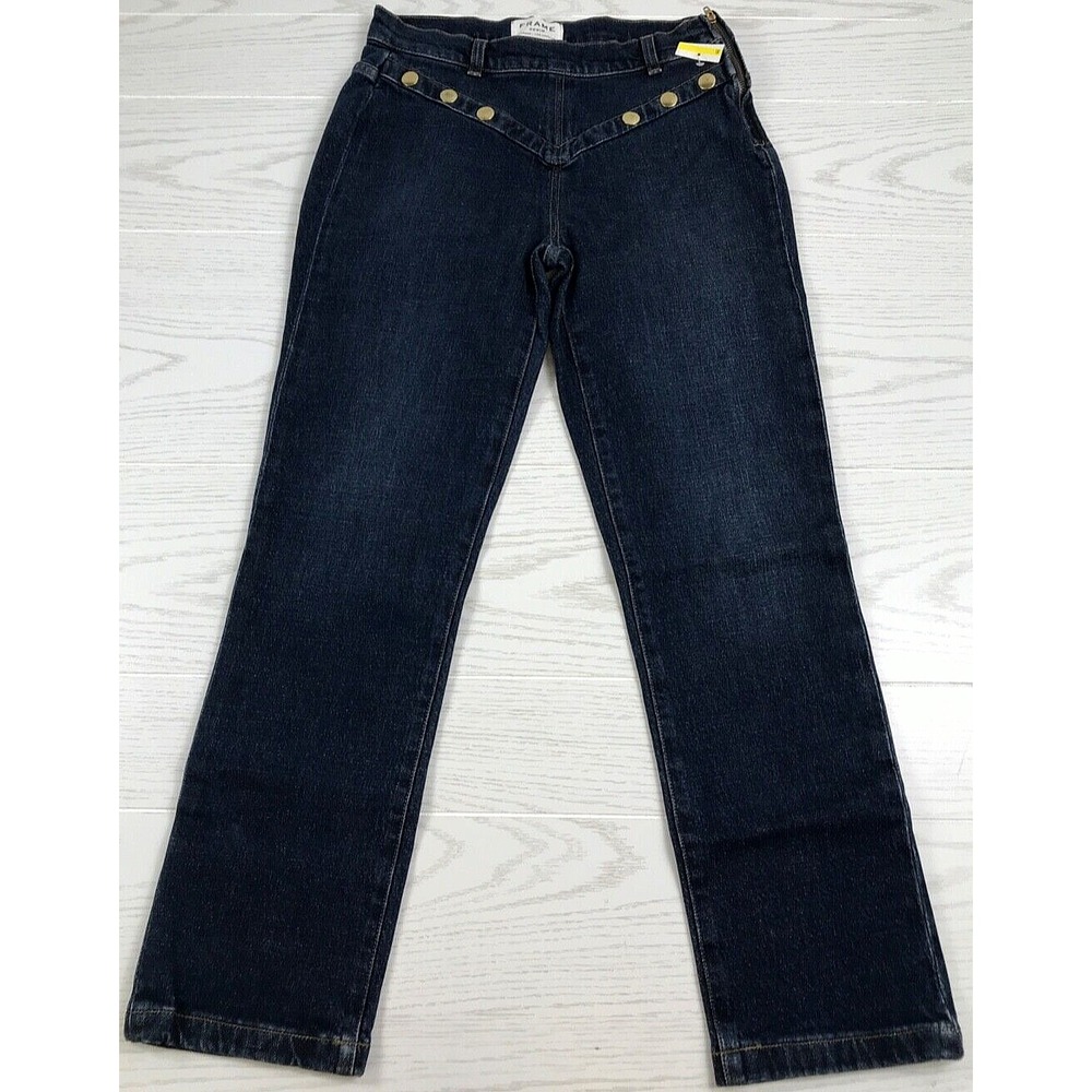 Frame Waldane Straight Leg Jeans Womens 26 Dark Blue Studded Side Zip 70s NWOT
